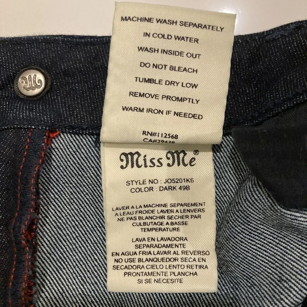 MISS ME Jeans Women NICOLE Size 31 Low‎ Rise Skinny Stretch Whiskered Dark Blue